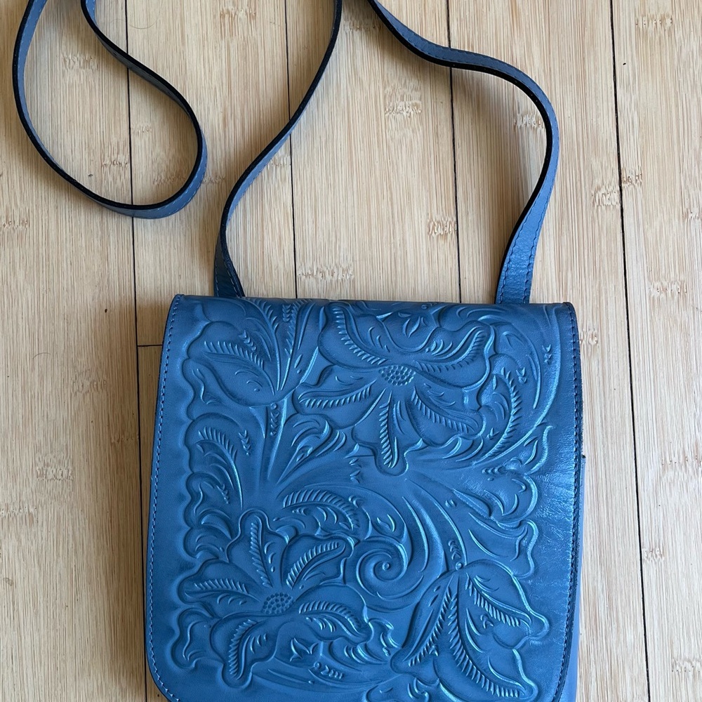 Elegant Blue Embossed Shoulder Bag